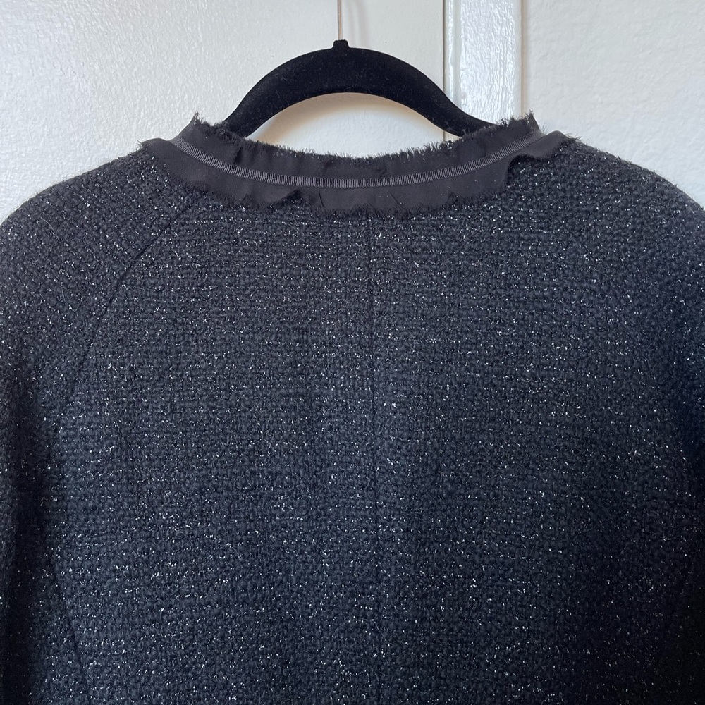 Talbots Collection Black Tweed Silver Shimmer Fringed Ruffle Wool Jacket 8 - Picture 8 of 10